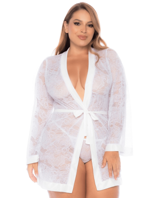 Peignoir grande taille en dentelle blanche 